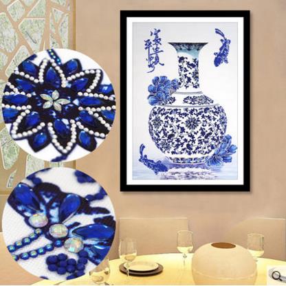 5D新款钻石画花瓶青花瓷钻石十字绣贴钻画客厅砖石画简约现代小幅