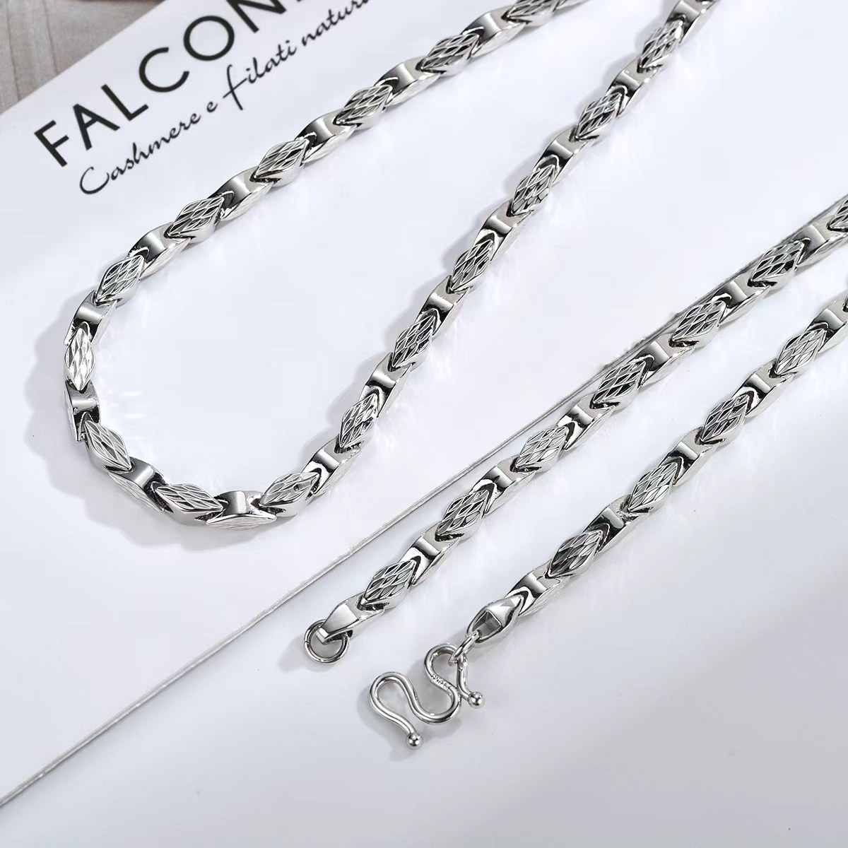 PT950铂金项链男 霸气粗款四方卡菱形车花老板链 送男友礼