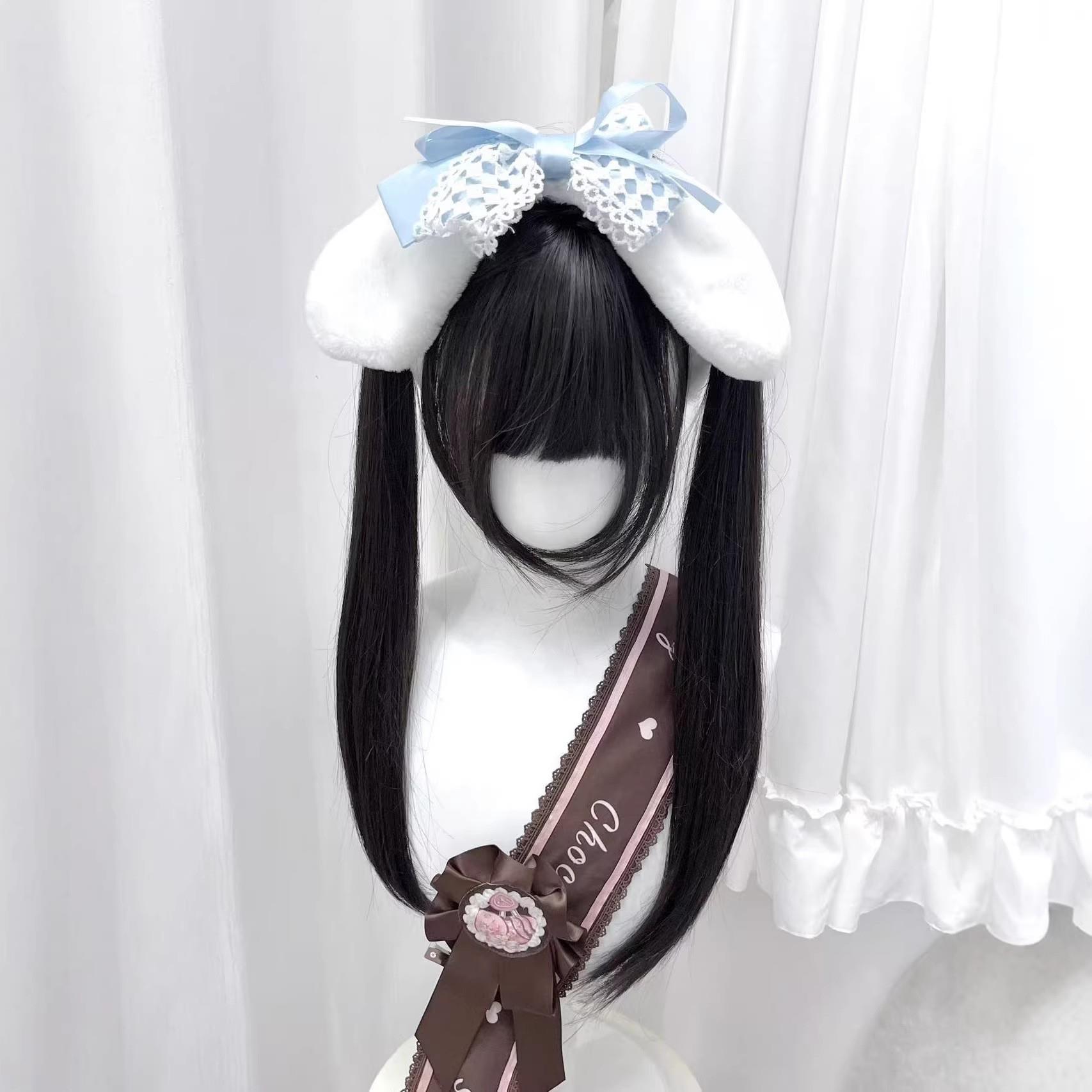 冷萌物假发女60cm黑长直发lolita萝莉长发齐浏海jk日常全头套式