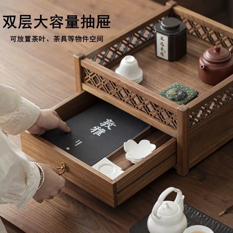 黑胡桃木置物架中式博古架抽屉茶具收纳实木储物桌面护肤品收纳盒