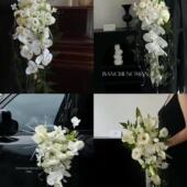 手捧花瀑布垂坠感新娘花束 结婚摄影彷真花绿白假花家居台面装 饰