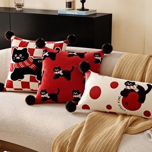 鸿运猫可爱结婚喜庆红色氛围感客厅沙发抱枕车载靠枕套办公室枕头