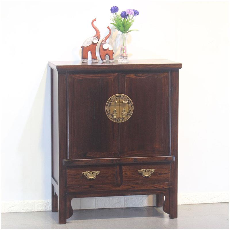 玄关柜实木新中式榆木门厅2门储物柜明清古典原木边柜餐厅收纳柜