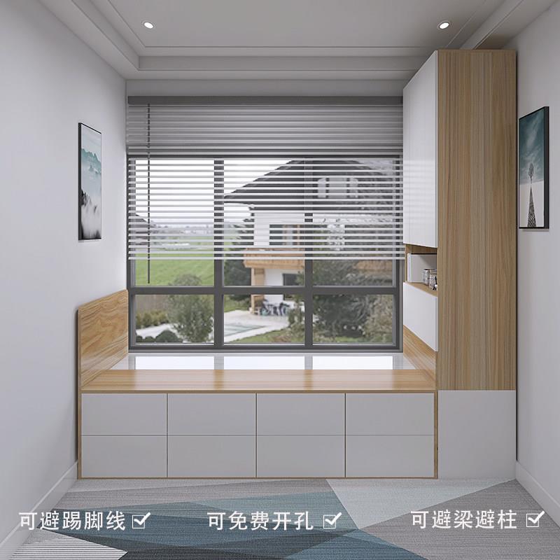 飘窗拼接床带储物立柜一体延伸窗台榻榻米床箱衔接飘窗一半实木床