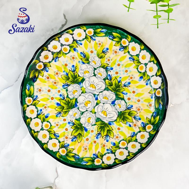 Sazaki浅茉10.5英寸圆盘手绘釉下彩陶瓷盘菜盘子牛排盘高颜值餐盘