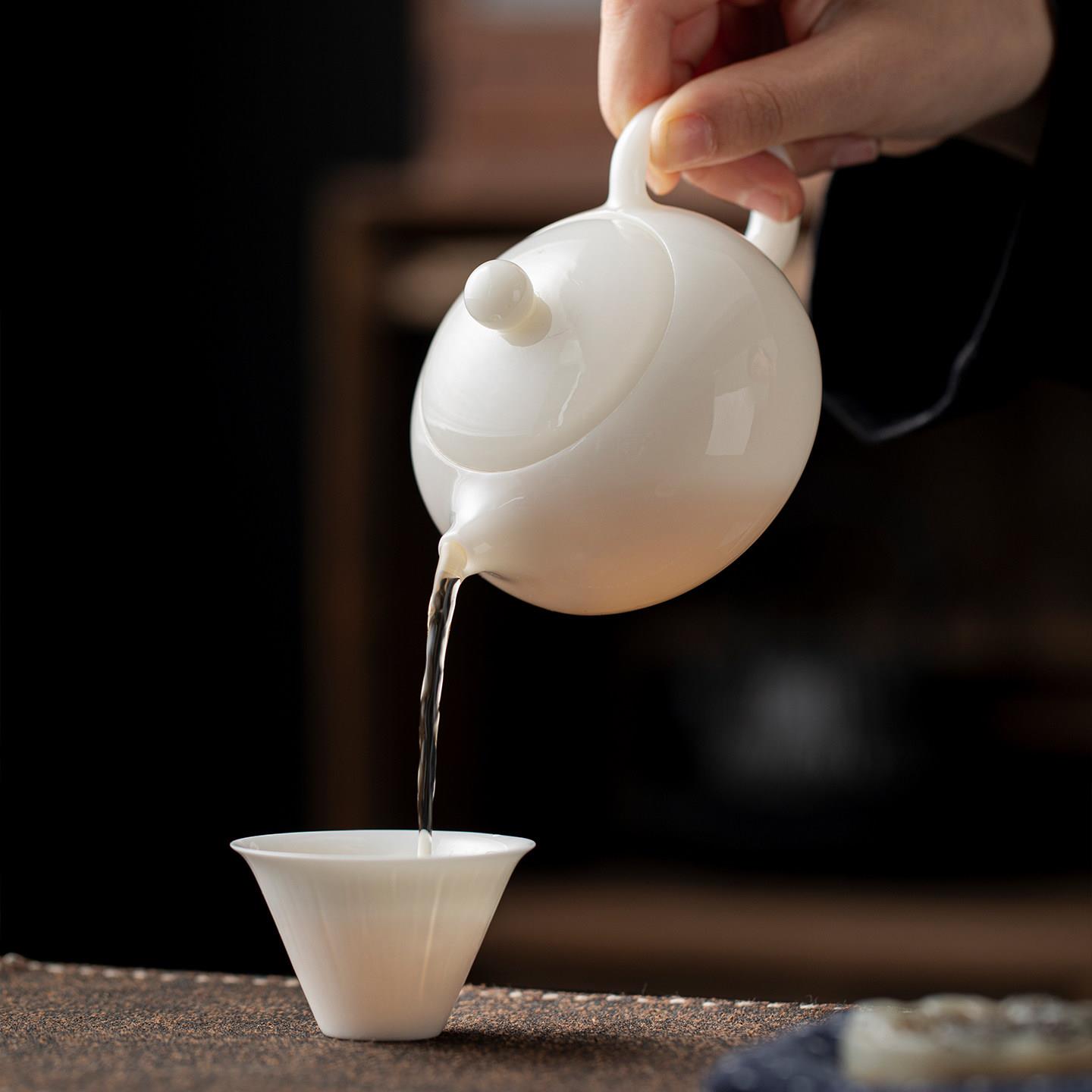 冰种璞玉瓷西施壶茶壶家用陶瓷白瓷功夫茶具大号泡茶壶不烫手单壶
