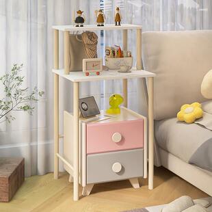 床头柜上方置物架卧室一体式靠墙加高床边柜落地式多层书架收纳层