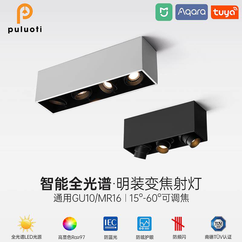 明装射灯全光谱餐桌三头长方形客厅无主灯格栅灯智能书房间斗胆灯