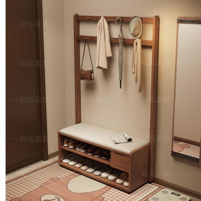 胡桃木挂衣架换鞋凳一体入户玄关全实木衣帽架落地卧室2025新款