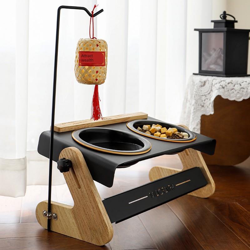 猫碗陶瓷实木碗架可调斜面颈部警卫狗碗双碗水碗慢食碗抗撞倒猫粮