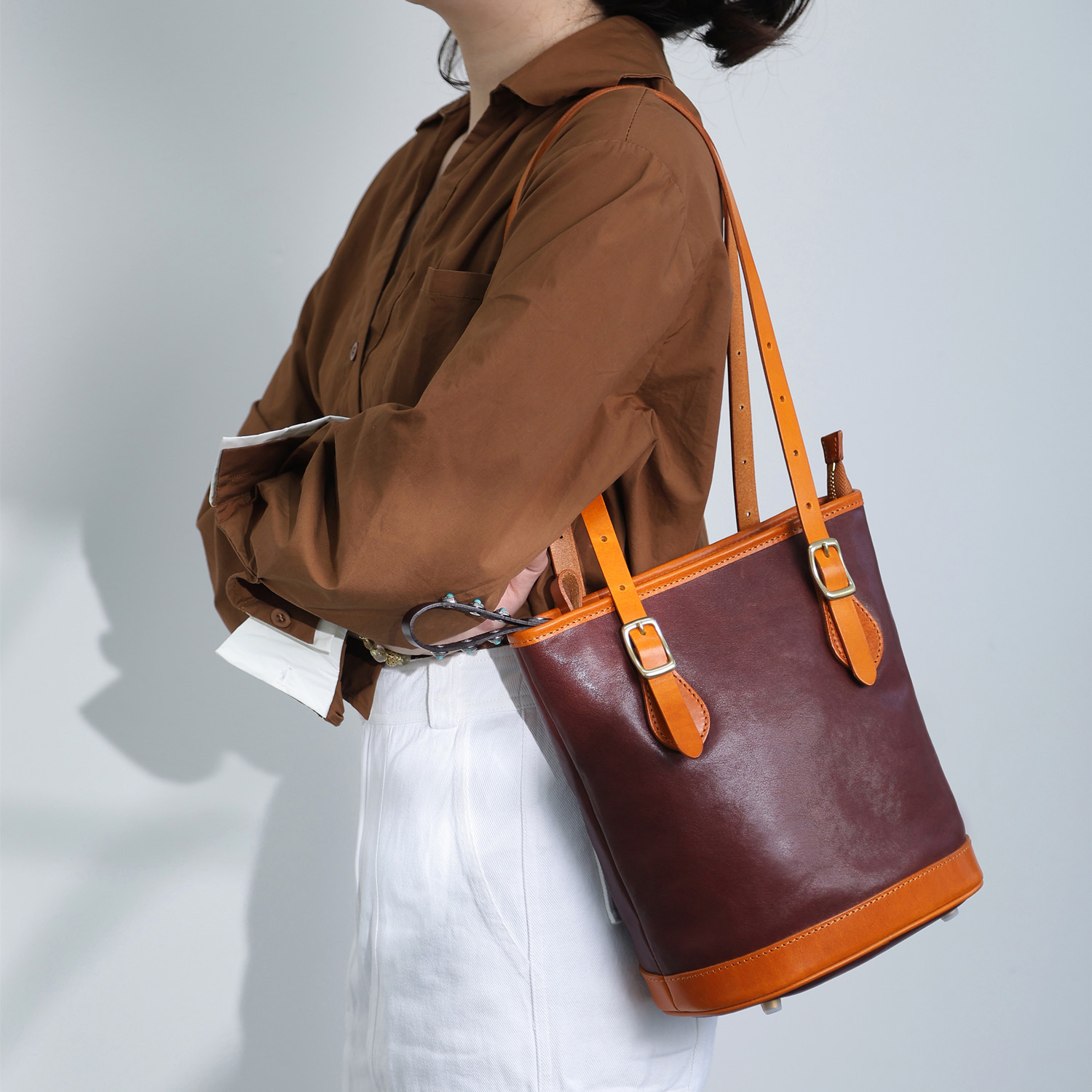 WANYEAH真皮水桶包大容量