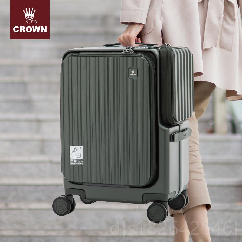高档CRWON皇冠前开盖框拉链箱行李杆拉箱20铝寸旅行箱