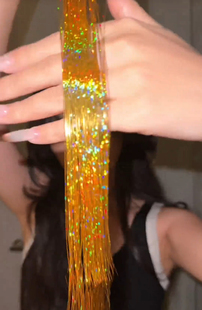 网红彩丝金丝彩色亮丝儿童假发接发挑染镭射丝头发跳舞表演用