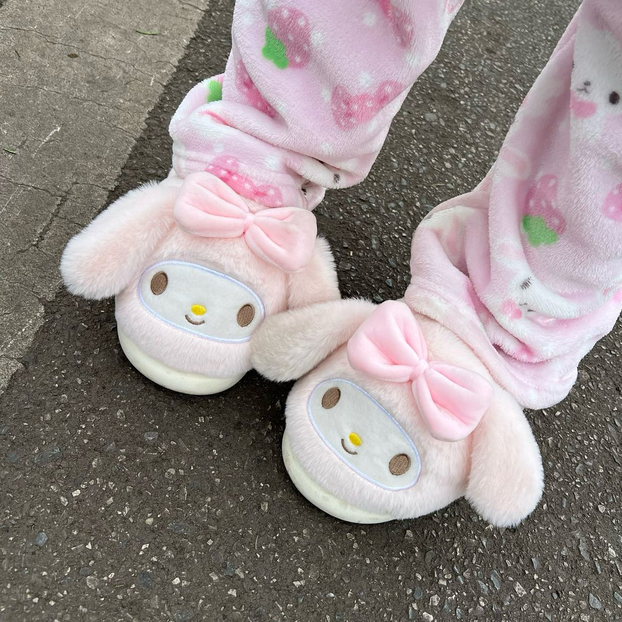 粉色小兔子拖鞋保暖可爱新款2025居家棉拖秋冬季蝴蝶结棉鞋