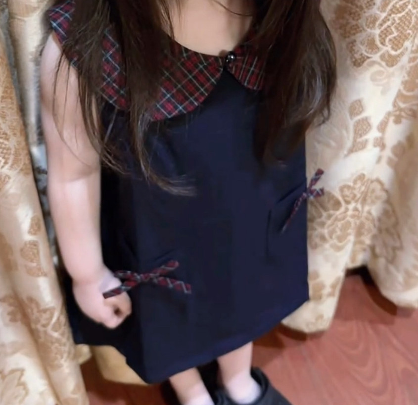 女童牛仔连衣裙宝宝夏季新款翻领格子无袖牛仔群儿童裙子
