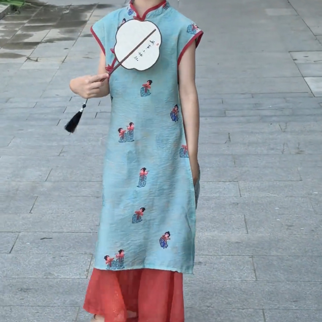 改良版旗袍女童可爱立领长款无袖夏季连衣裙套装2026新款