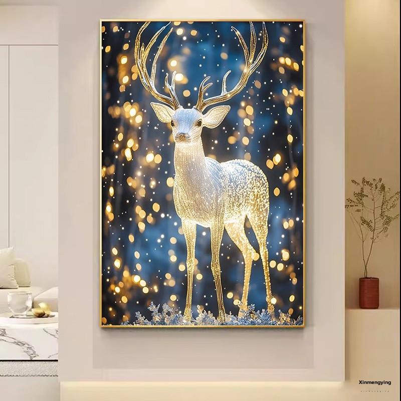 发财麋鹿带框5d钻石画满钻新款贴钻十字绣钻石绣2025客厅简约现代