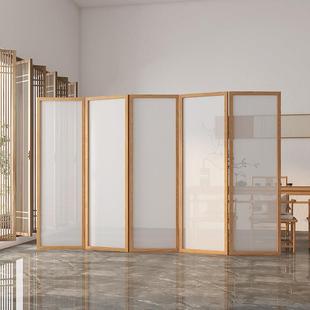 新中式实木屏风隔断入户正对门玄关遮挡可折叠移动半透乔其纱茶室