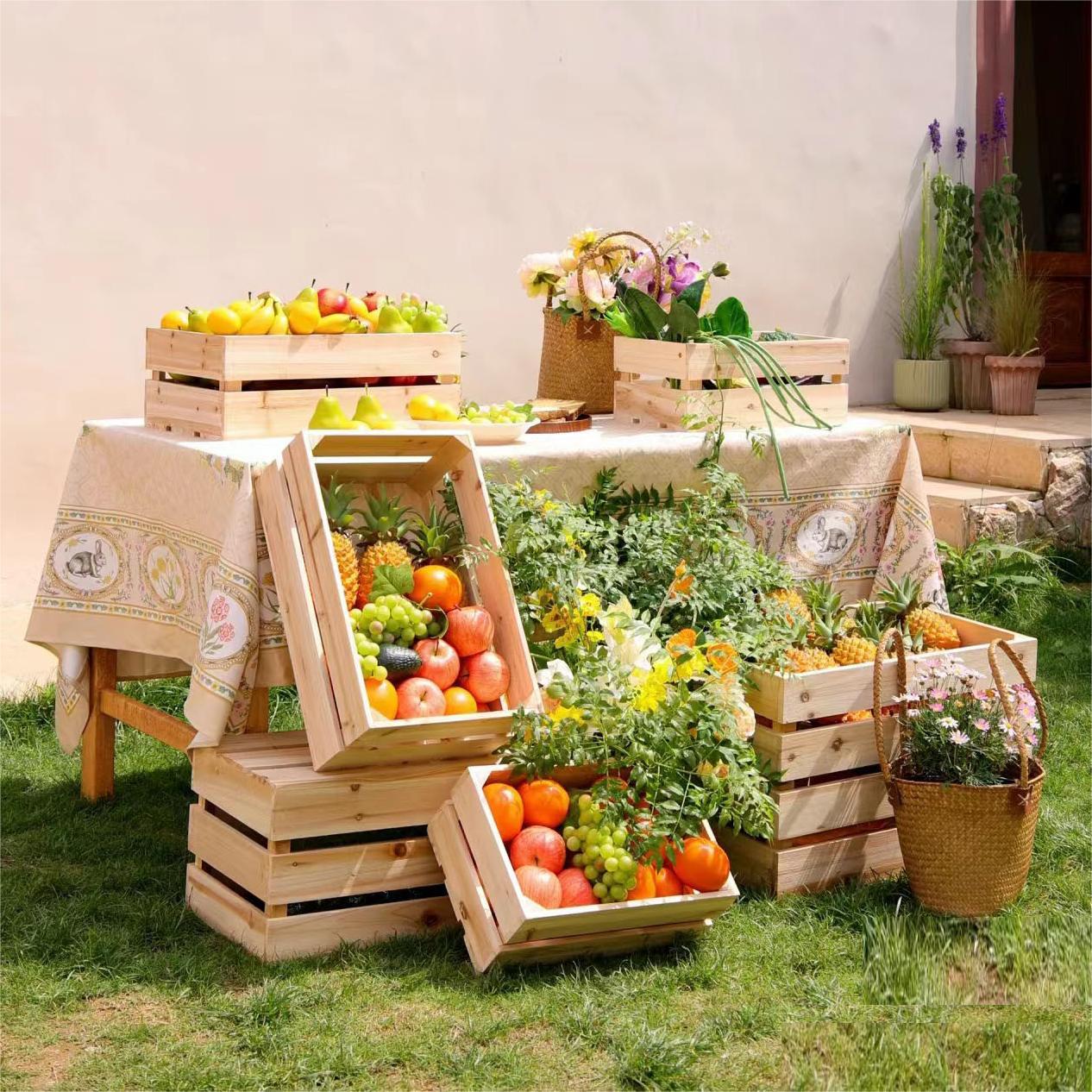 木框箱置物木箱水果筐超市装饰陈列木箱子定制覆古储物实木收纳箱