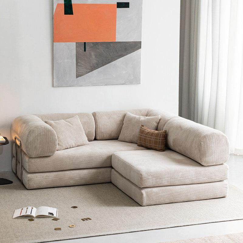 复古灯芯绒泰迪沙发小户型客厅阁楼中古风可拆洗折叠懒人沙发床