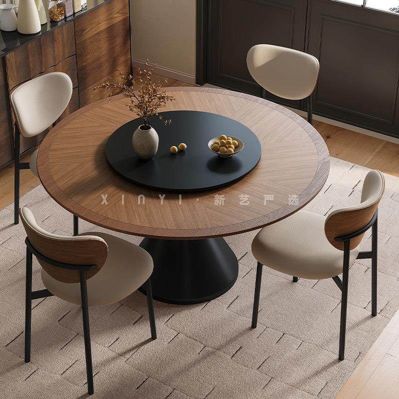 意式极简圆形岩板餐桌带转盘饭桌法式覆古小户型家用圆餐桌椅组合,住宅家具,岩板餐桌,淘宝优惠券,粉丝福利购,淘宝优惠卷