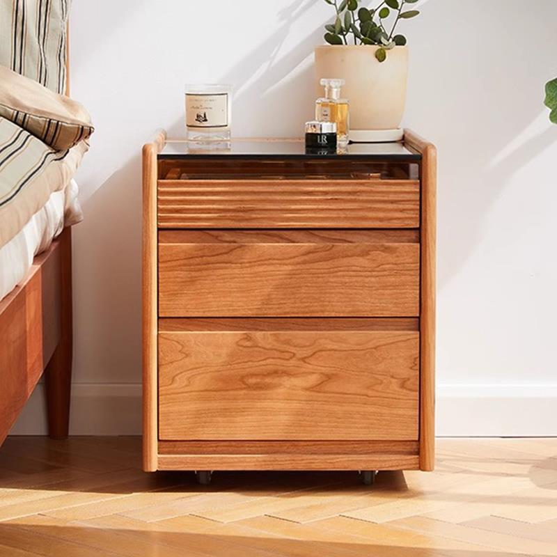 实木樱桃木智能极窄床头柜家用卧室小型北欧现代简约置物架收纳柜