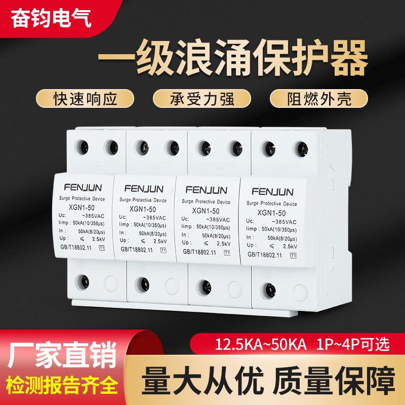 一级T1浪涌保护器一级防雷器12.5KA-100KA2P/3P/4P电涌避雷器