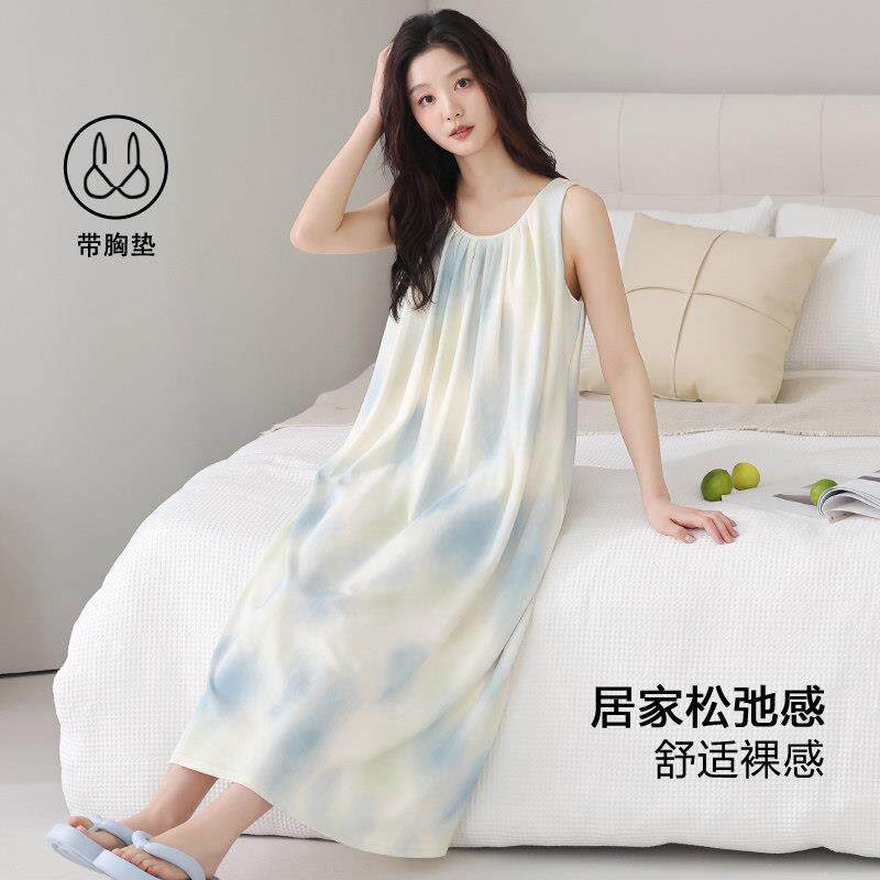 睡裙女夏季棉绸带胸垫夏天女士唯美居家居服孕妇睡衣女款2025新款
