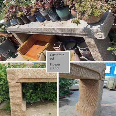 石雕花架天然石头盆景台户外庭院长条石凳新中式花盆底座置物架