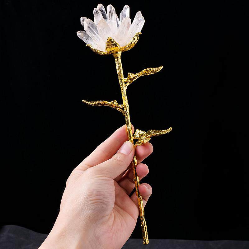 天然白水晶单晶体玫瑰花 手工DIY白水晶晶簇花树家居装饰礼物摆件