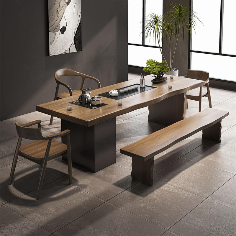 实木茶桌茶台现代简约家用客厅办公室功夫茶几大板泡茶桌椅组合