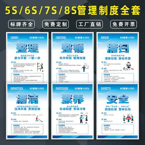 5s 6s 7s 8s管理标识牌宣传标语工厂车间安全生产现场质量管理企