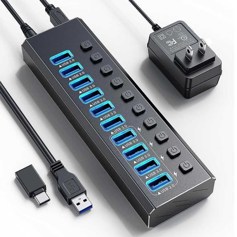 usb3.0hub一拖十口带独立开关集线器分线器拓展坞扩展器扩展坞