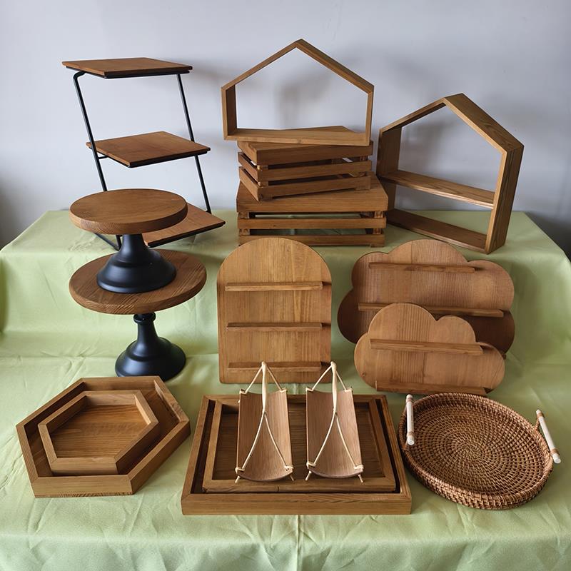 中式木质面包框自助餐甜品台摆件展示架蛋糕点心架子茶歇摆台套装