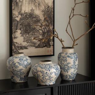 景德镇青花瓷花瓶摆件客厅插花水培轻奢高级感陶瓷中式覆古马桑果