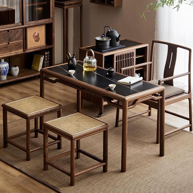 新中式阳台茶桌2025新款高端岩板胡桃木家用小型茶台泡茶桌喝茶桌