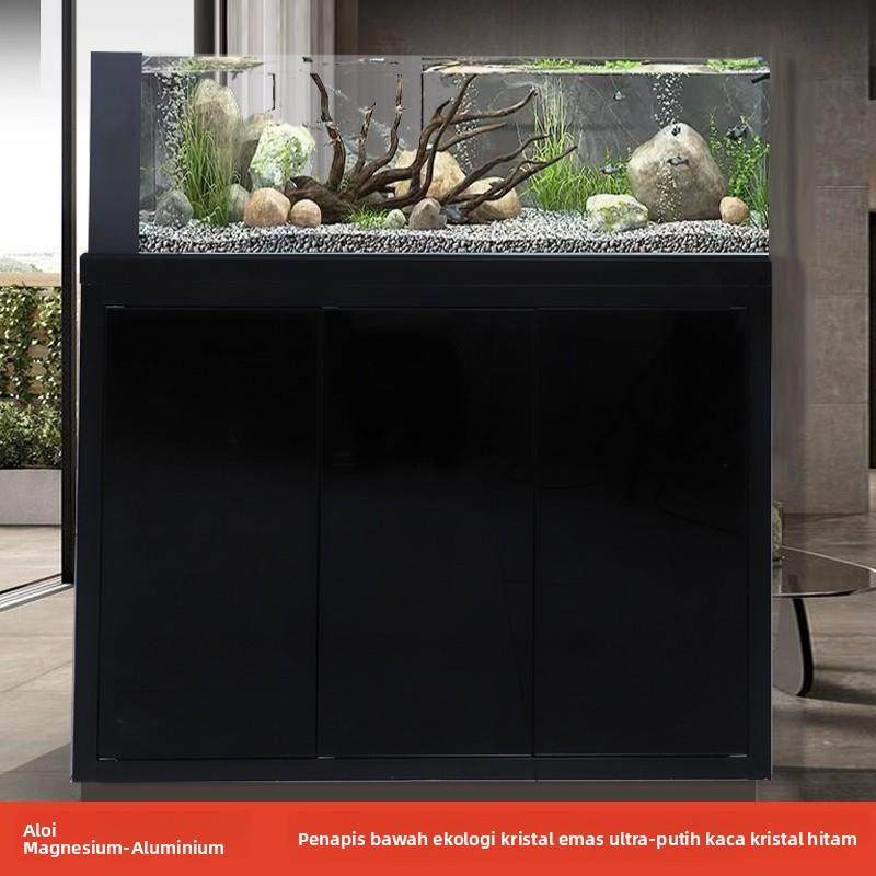 原生溪流鱼缸客厅底滤超白工业风玻璃下过滤水族箱水草缸生态海缸