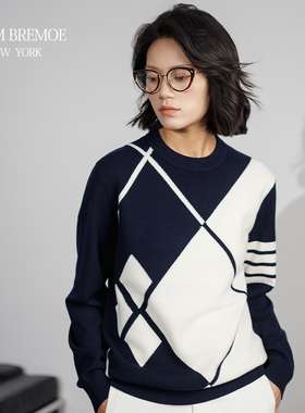 [TNOM BREMOE]男女同款秋冬季男士格子套头针织衫撞色保暖男装