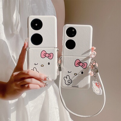 日韩kt猫适用华为pocket2折叠屏手机壳小米mixflip创意硬壳三星zflip6手绳挂件OPPOFindN3Flip个性荣耀vivo女