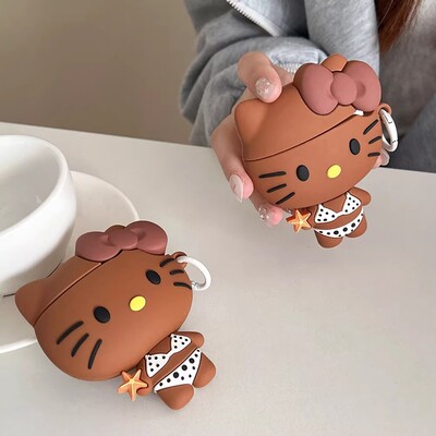 比基尼黑皮kt猫适用于airpods4保护套苹果耳机保护壳airpodspro3无线蓝牙耳机套airpods3耳机壳1/2代硅胶软壳