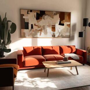 现代侘寂风装饰画客厅中古风挂画高级感壁画玄关画复古抽象画横版