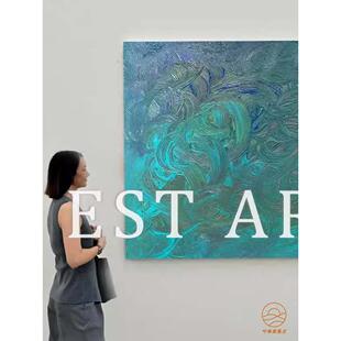 现代简约小众艺术江尧肌理感客厅卧室装 饰画抽象治愈蓝色方形挂画