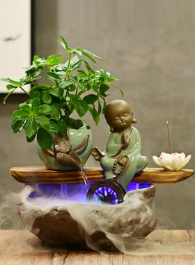 禅意家居桌面流水小鱼缸客厅招财风水轮喷泉摆件创意水景装饰礼品