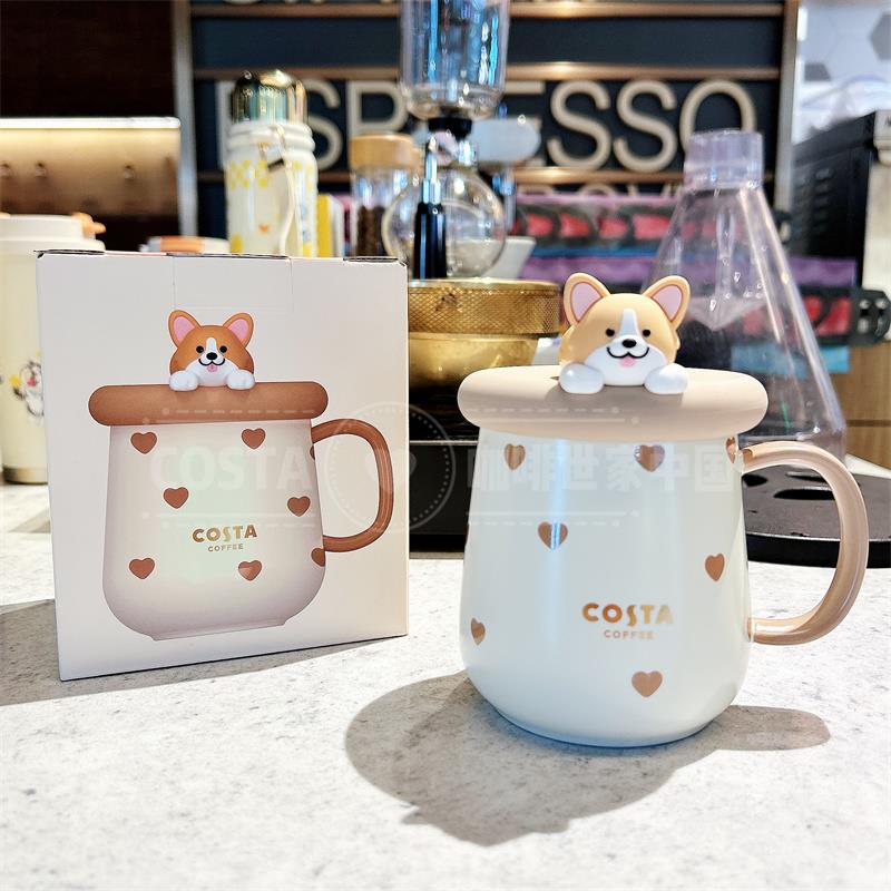 限定costa柯基马克杯萌宠乐园陶瓷杯卡通硅胶杯盖420ml大容量水杯