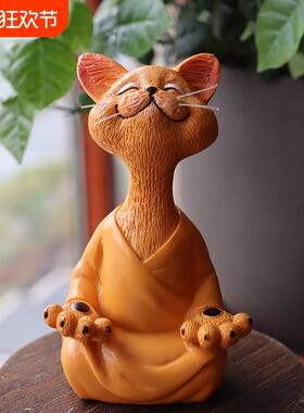 气定神闲打坐参禅创意搞笑猫猫摆件桌面动物多肉植物盆景装饰造景