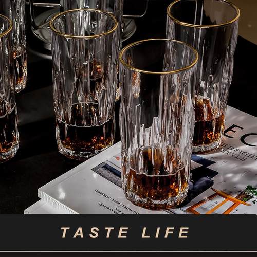 轻奢玻璃杯套装水杯带金边女果汁饮料杯子女夏ins风咖啡杯啤酒杯