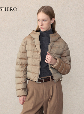LE.SHERO原创设计短款个性时尚面包白鸭绒羽绒服简约连帽外套