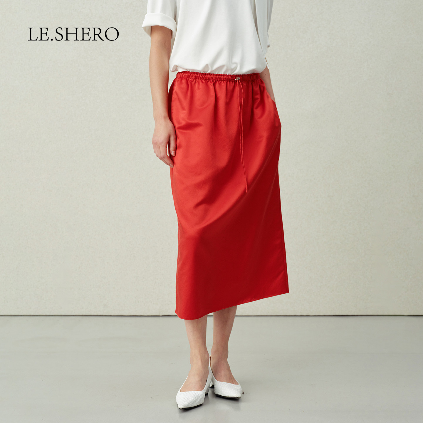 LE.SHERO直筒A字优雅垂感真丝中半裙