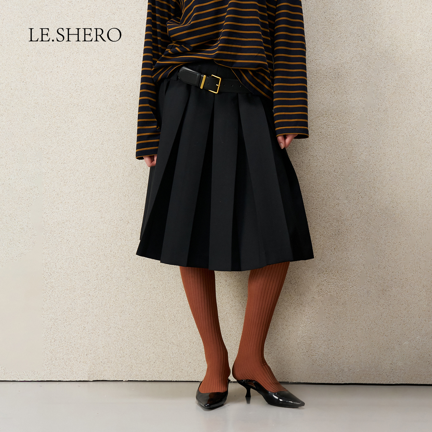 洋气简约低腰百褶半身裙