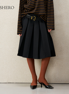 LE.SHERO【沈月/赵昭仪同款】原创设计低腰百褶半身裙女简约短裙